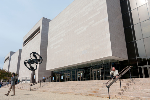 Washington, D.C., USA - November 3, 2014: the entrance to the National Air and Space Museum, part of Smithsonian Institution, opened in 1946, holding the largest collection of historic aircraft and spacecraft in the world.