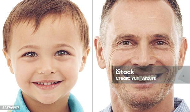 Hes Still Got A Bit Of Mischief In His Eyes Stock Photo - Download Image Now - Human Face, Split Screen, 50-59 Years