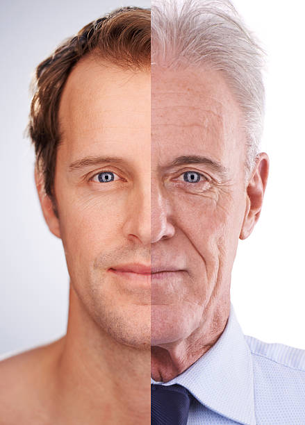 Older and more successful Portrait of man as his younger and older self men old senior adult human face stock pictures, royalty-free photos & images