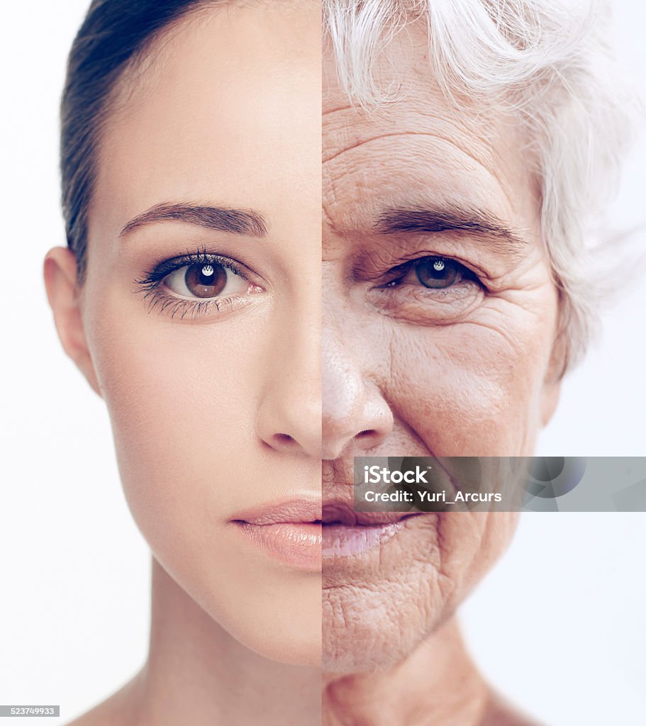 Age is mind over matter Cropped composite image of a woman when she was young and old Senior Adult Stock Photo