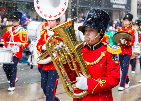 Toronto, Canada - November 16, 2014: Participants taking part in the Santa Claus Parade in downtown  Toronto.