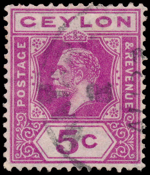 istock Stamp printed in CEYLON shows image of the George V 523751203