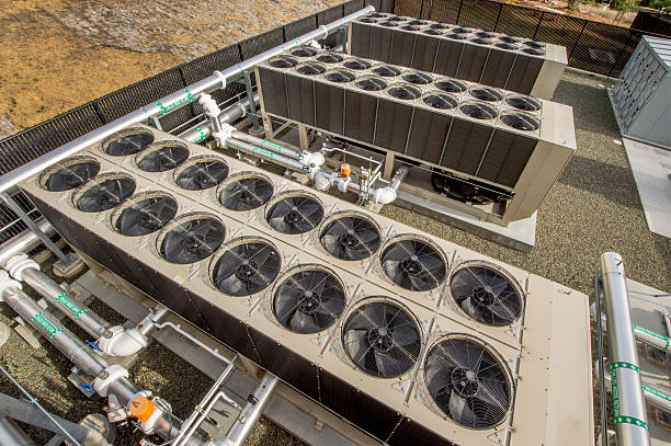 istock Chillers with Pumps and Pipes for HVAC System 523752697