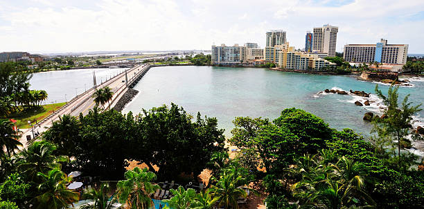 El San Juan, Puerto Rico - October 15, 2013: The waterfront of El San Juan leading to El Condado Plaza and the many hotels that share the coastline