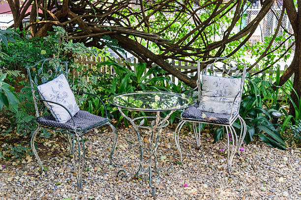 istock White chair in the garden 523760402