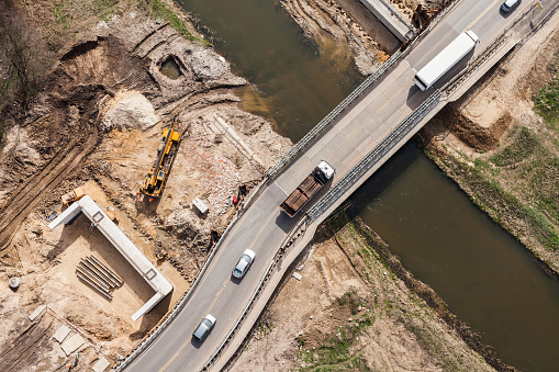 aerial view of the  rier and bridge building site in Poland