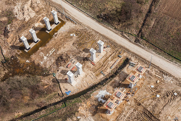 istock Aerial view of highway bridge under construction 523763170