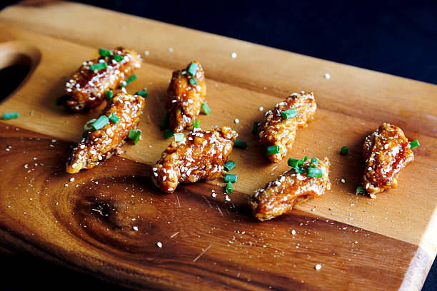 Korean sauce fried chicken wing stock photo