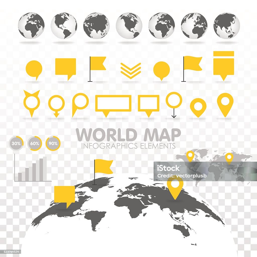 Welt Karte 3D-mit ein satz von Infografiken Elemente. - Lizenzfrei Karte - Navigationsinstrument Vektorgrafik