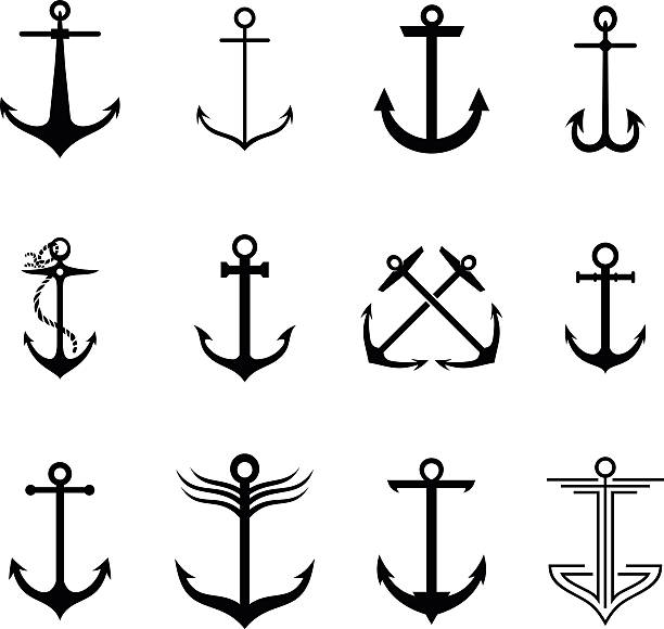 ilustraciones, imágenes clip art, dibujos animados e iconos de stock de anclaje - anchor harbor vector symbol