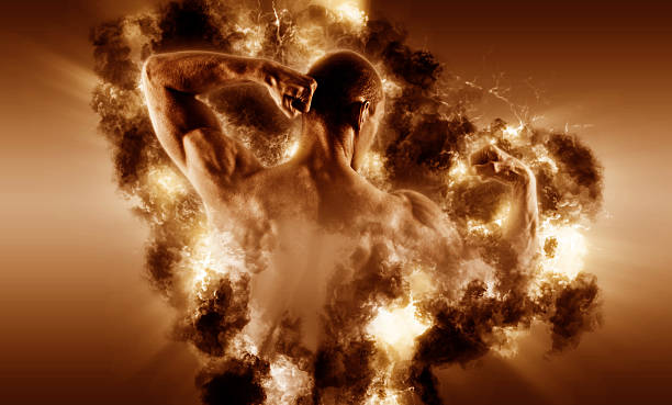 istock Fitness man isolated on black with fire 523766110