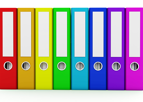 Multi color ring binders in a row