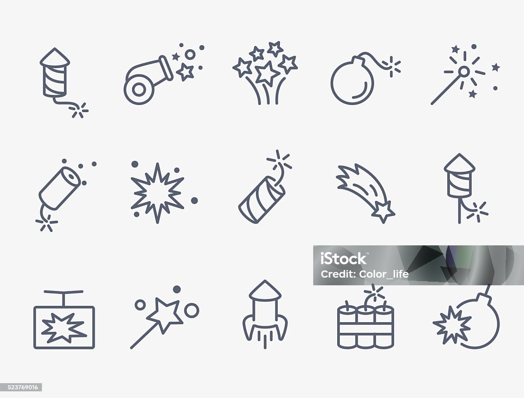 pyrotechnic and firework icons pyrotechnic and firework icons. thin lines Icon Symbol stock vector