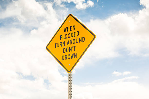istock When flooded turn around. Road sign 523769268