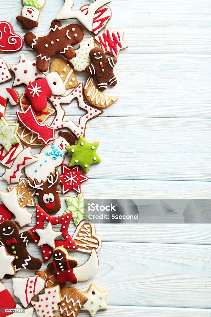 Christmas cookies on a blue wooden table Baked Pastry Item Stock Photo