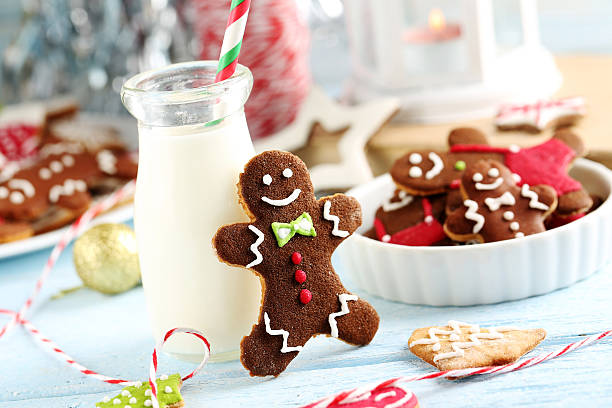istock Gingerbread cookies with bottle of milk 523773122