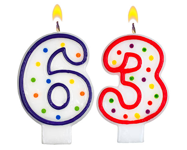 istock Birthday candles number sixty three isolated on white background 523783667
