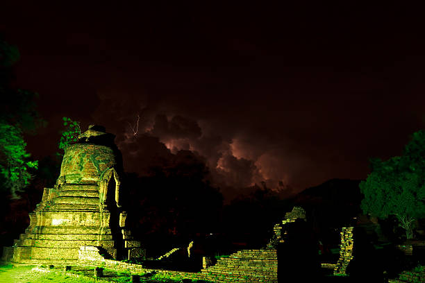 istock Mongkhon Bopit with lighting is world heritage  in Ayutthaya,Thailand 523784215