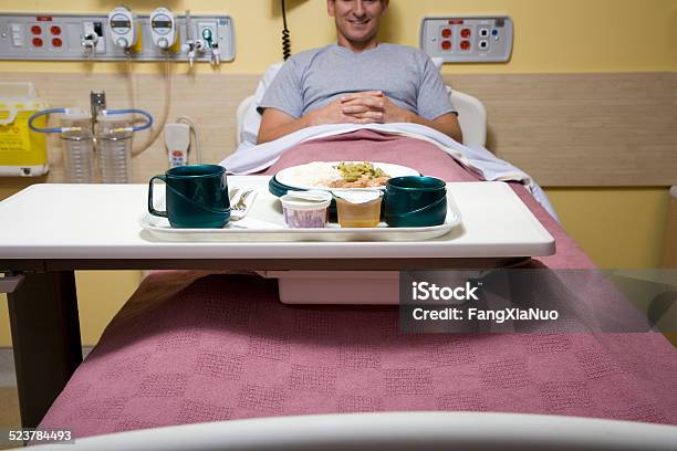 Patient In Hospital Bed With Dinner Plate Stock Photo - Download Image Now - Hospital, Tray, Bed - Furniture