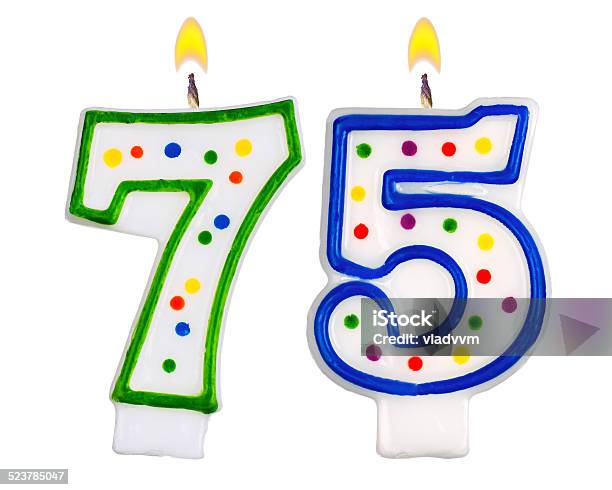 Birthday Candles Number Seventy Five Isolated On White Stock Photo - Download Image Now