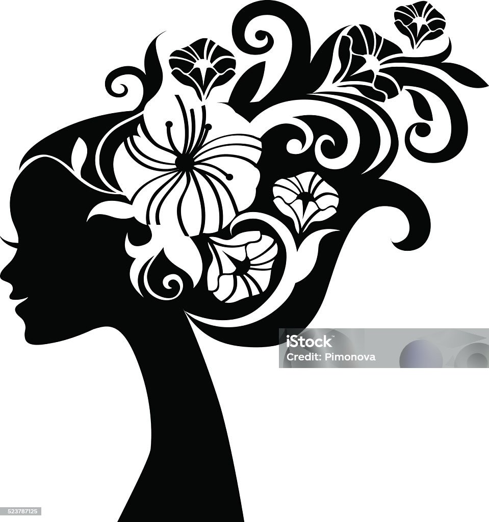Beautiful woman silhouette with flowers Flower stock vector