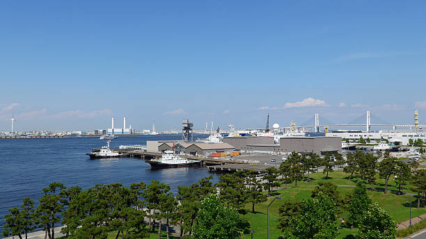 istock Yokohama city bright blue skyline 523789833