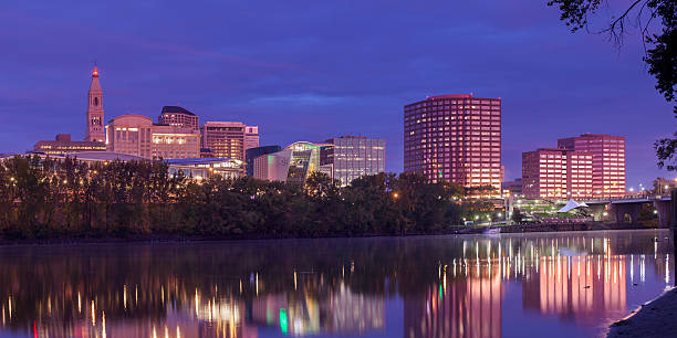 istock Hartford CT riverfront skyline panorama at twilight 523789981