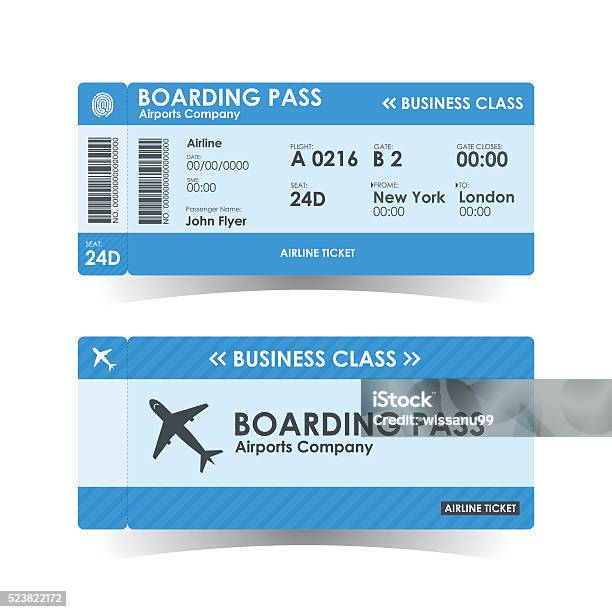 Boarding Pass Tickets Blue Design Vector Illustration Stock Illustration - Download Image Now