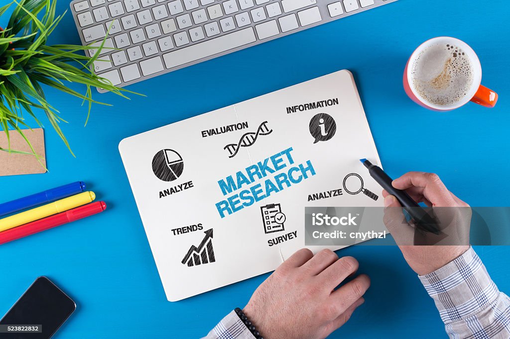 Market Research Concept with Keywords and Icons Market Research Stock Photo
