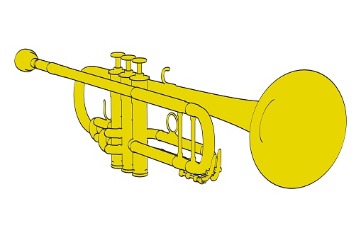 2d cartoon illustration of french horn