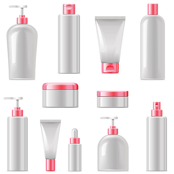 벡터 색조화장 포장시 아이콘 - cosmetics beauty treatment moisturizer spa treatment stock illustrations