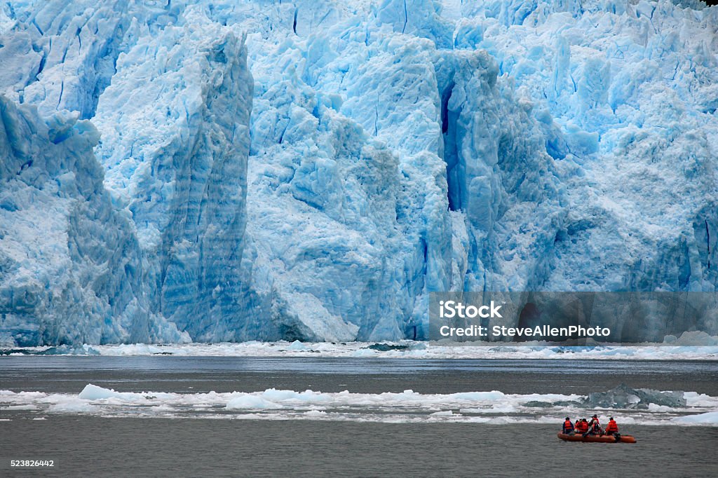 San Rafael Glacier - Patagonia - Chile Adventure Tourism. Tourists in a zodiac view the terminus of the San Rafael Glacier in Patagonia in southern Chile in South America. San Rafael Glacier Stock Photo