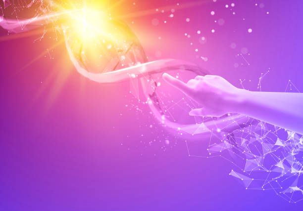 Purple background with DNA Purple background with DNA. Scince illustration of a DNA molecule. coil tubing stock illustrations
