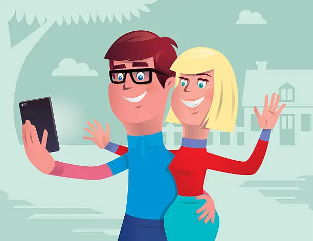 Vector illustration of couple taking selfie