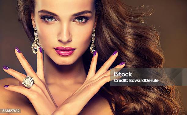 Luxury Fashion Stylebrunette With Long Curled Hair Stock Photo - Download Image Now