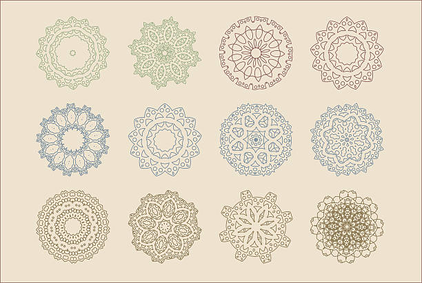 ilustraciones, imágenes clip art, dibujos animados e iconos de stock de vector de conjunto de india oriental árabe de patrones retro circular mandala - hypotrochoid