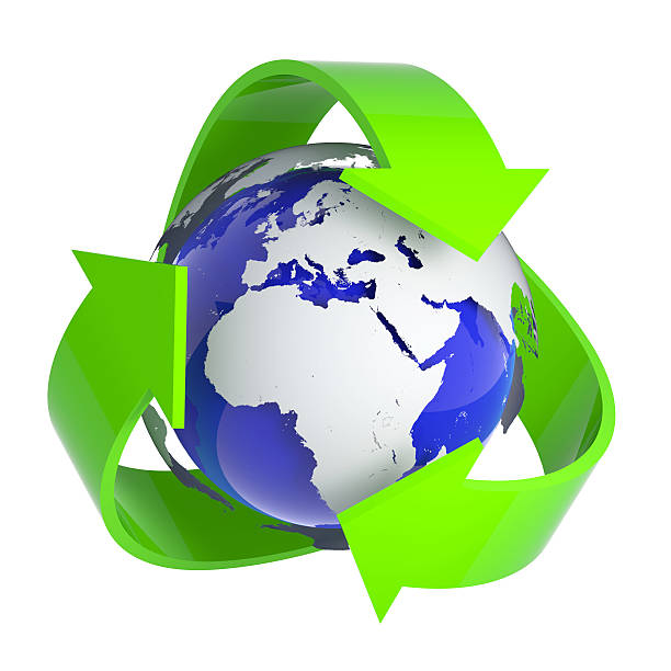 istock 3d Earth surrounded by recycle symbol 523828759