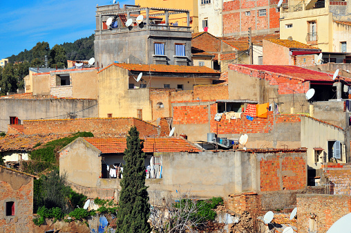 Béjaïa / Bougie, Kabylia, Algeria: post-independence urban planning - working class district built on a hill side 