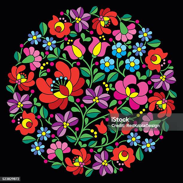 Kalocsai Folk Art Embroidery Hungarian Pattern Stock Illustration - Download Image Now - Hungary, Craft Product, Embroidery