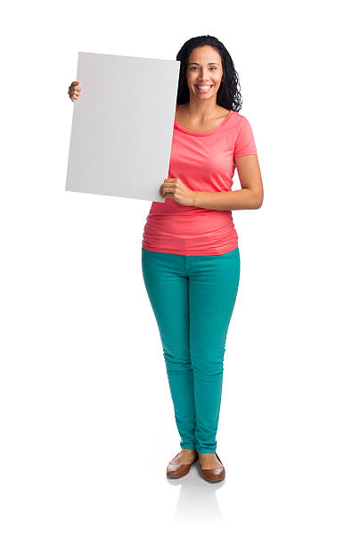 istock Woman with a blank placard 523830259