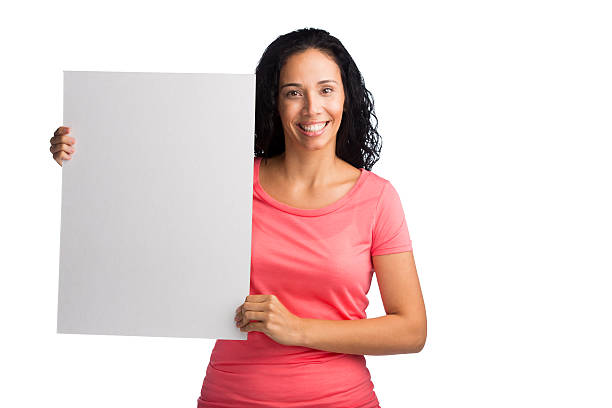 istock Woman with a blank placard 523830279