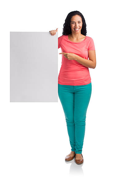 istock Woman with a blank placard 523830299