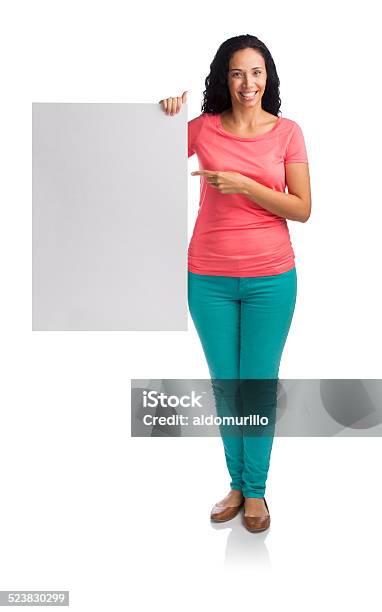 Woman With A Blank Placard Stock Photo - Download Image Now - 30-39 Years, 35-39 Years, Adult
