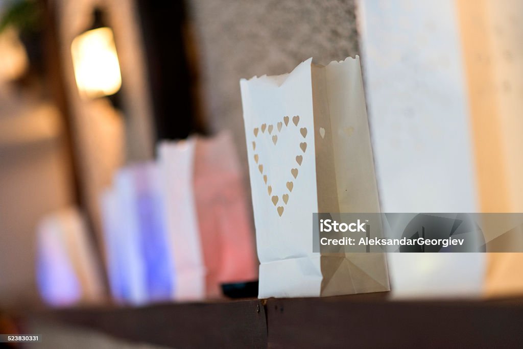 Heart Shaped Paper Bag for Candle as Romantic Decoration Heart Shaped Paper Bag for Candle as Romantic Decoration. Luminaria Stock Photo