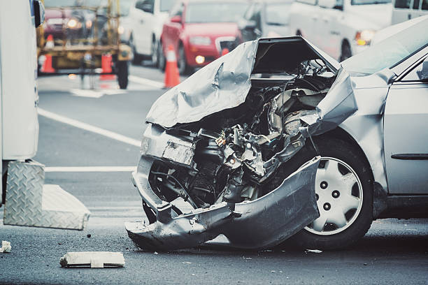Traffic Mishap Driver in-attention has caused a traffic accident. car accident photos stock pictures, royalty-free photos & images
