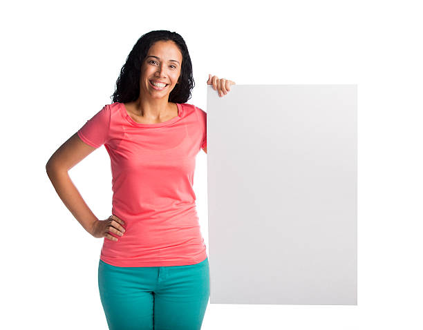 istock Woman with a blank placard 523832101