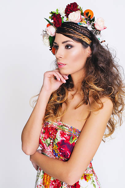 istock Beautiful woman in flower crown 523833198