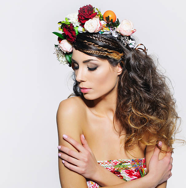 istock Beautiful woman in flower crown 523833462