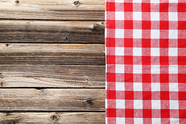 istock Napkin on brown wooden background 523833696