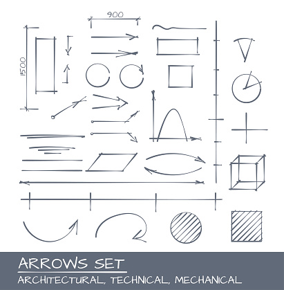 Architectural, Techical and Engeneering Arrows. Hand Drawn Set